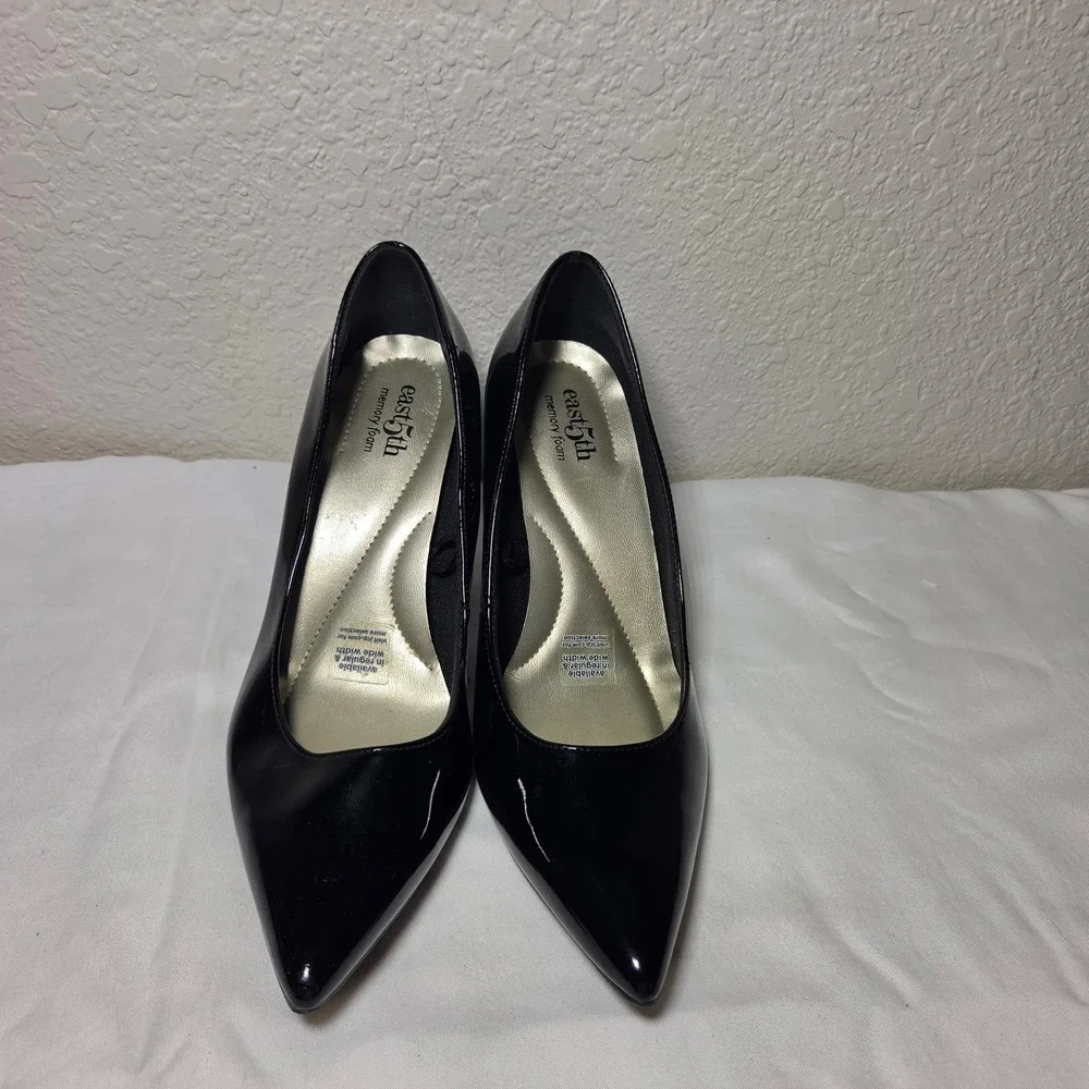 East 5th Womens Black Patent Pointed Toe Memory Foam Pumps Heel Size 8